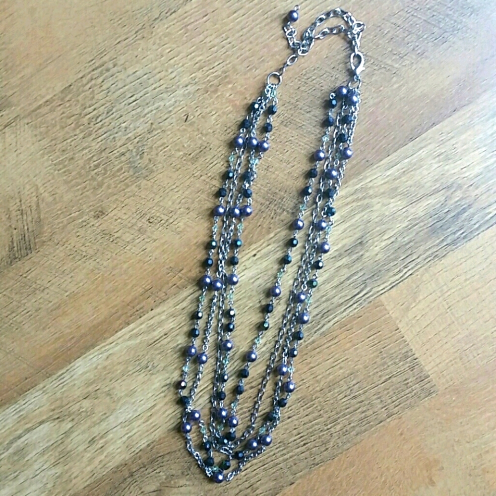 Gorgeous Grey Pearl and Chain 3‎ Layer Adjuatable Necklace